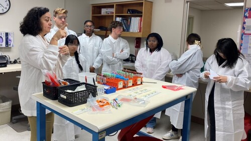 Students learn about lab tech role in Healthcare Explorers at Sentara Albemarle Medical Center.jpg
