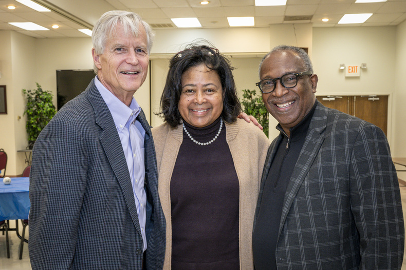 Dr. John Brush, Iris Lundy, & Pastor Dwight Riddick Sr. celebrate start of hypertension study.jpg.jpg