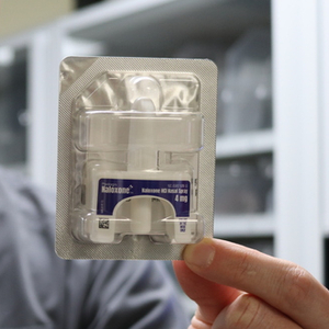 Sentara Clinical Pharmacy Specialist Marcus Kaplan holds Naloxone