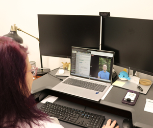 Crystal Navarro, Sentara family nurse practitioner virtually speaks with a patient.