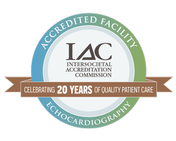 Intersocietal Accreditation Commission (IAC) Accredited Facility Echocardiography badge recognizing 25 years of quality patient care.