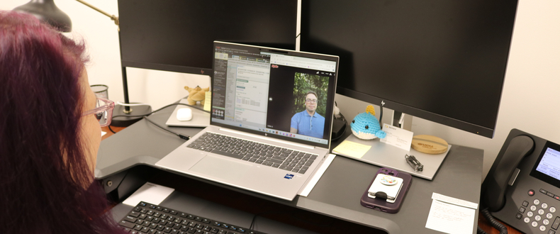 Crystal Navarro, Sentara family nurse practitioner virtually speaks with a patient.