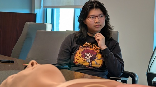 Allie Winslow listens to Healthcare Explorers presentation at Sentara Albemarle Medical Center.jpg