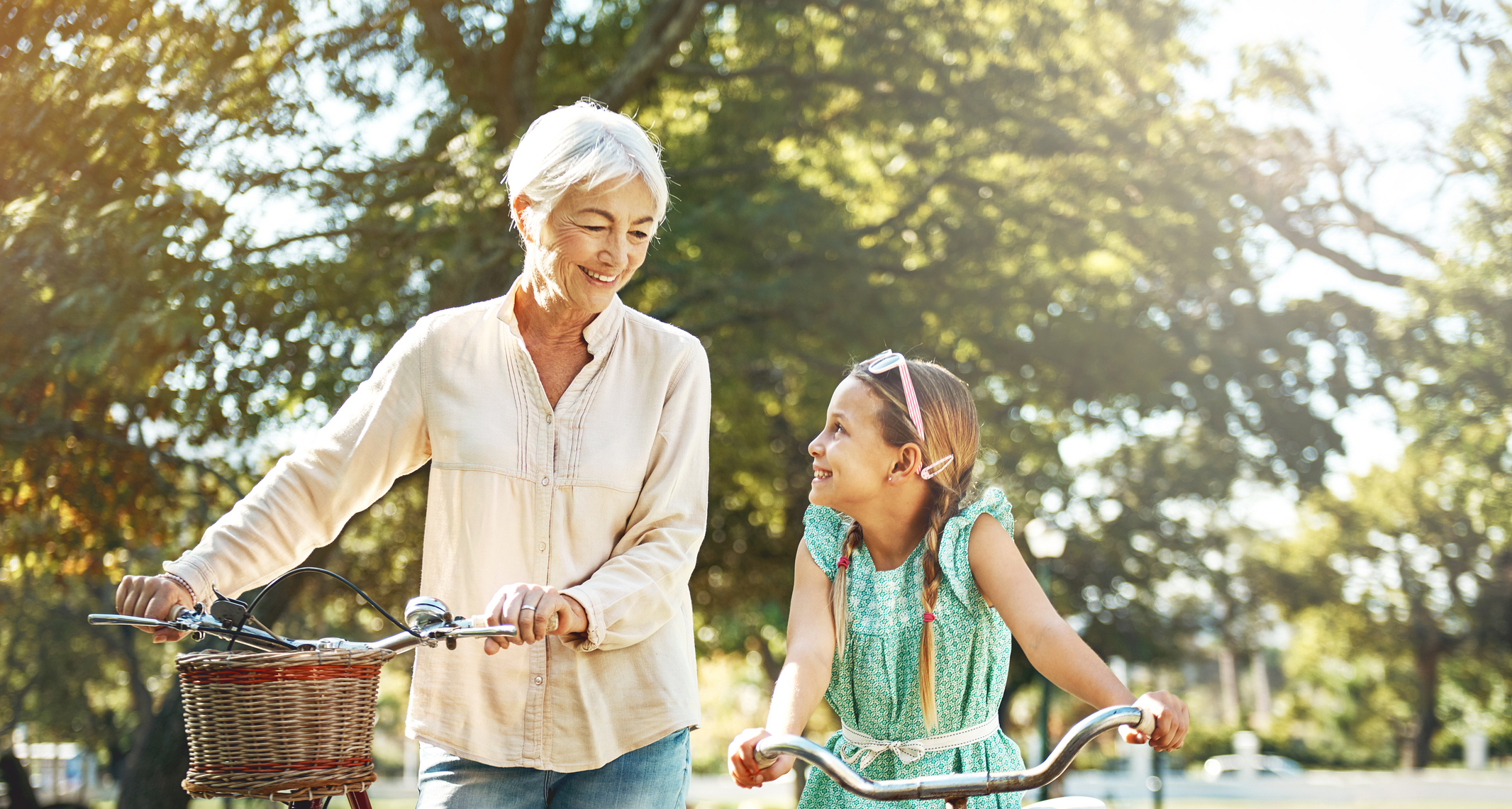 Woman and child on bikes