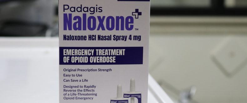 A box of naloxone, an emergency treatment of opioid overdose.