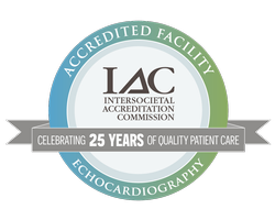 Intersocietal Accreditation Commission (IAC) Accredited Facility Echocardiography badge recognizing 25 years of quality patient care.