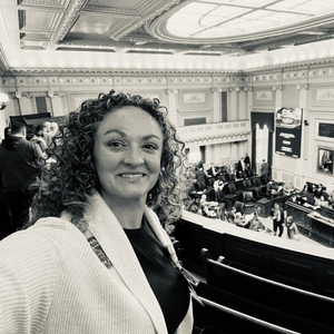 Lee Brown, nurse at Sentara Health, takes a selfie in the Virginia state capitol.